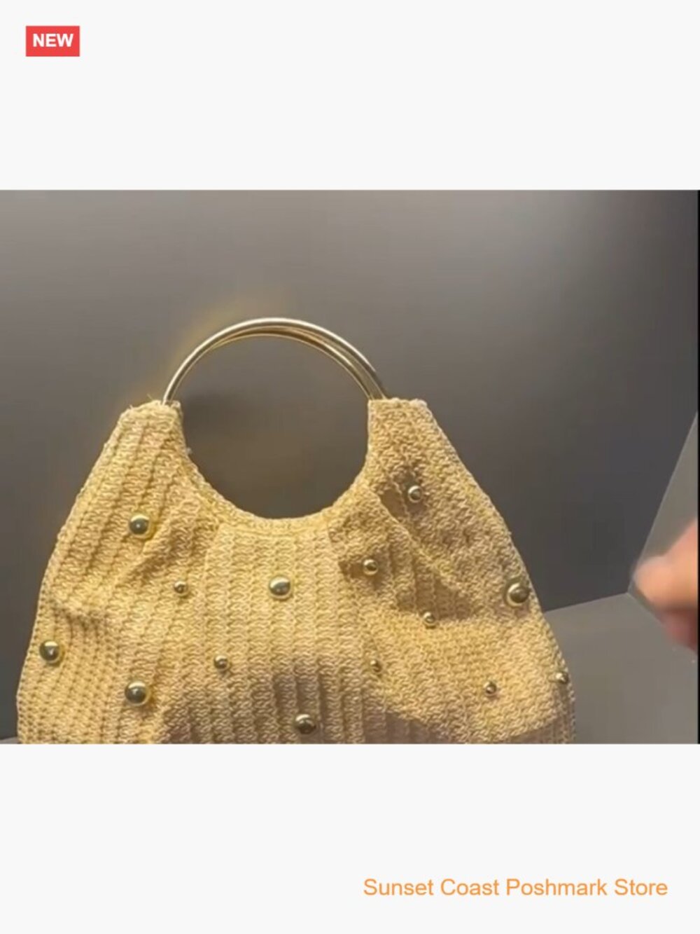 Straw Woven Beaded Top Handle Handbag Raffia Evening Purse Wedding Clutch - Picture 6 of 6